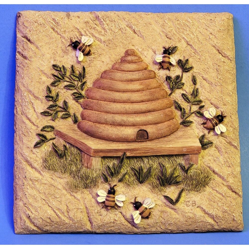CHERI BLUM 3-D Wall Plaque/Tile - Beehive 5" x 5" x 1/2"